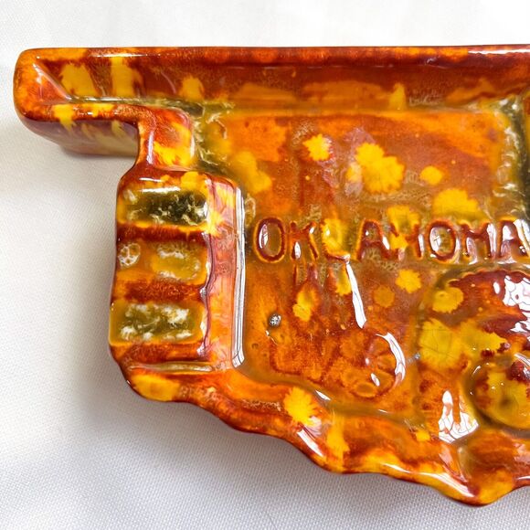 Vintage Oklahoma State Ceramic Ashtray Trinket Dish Western Cherokee 71680 - Picture 3 of 6